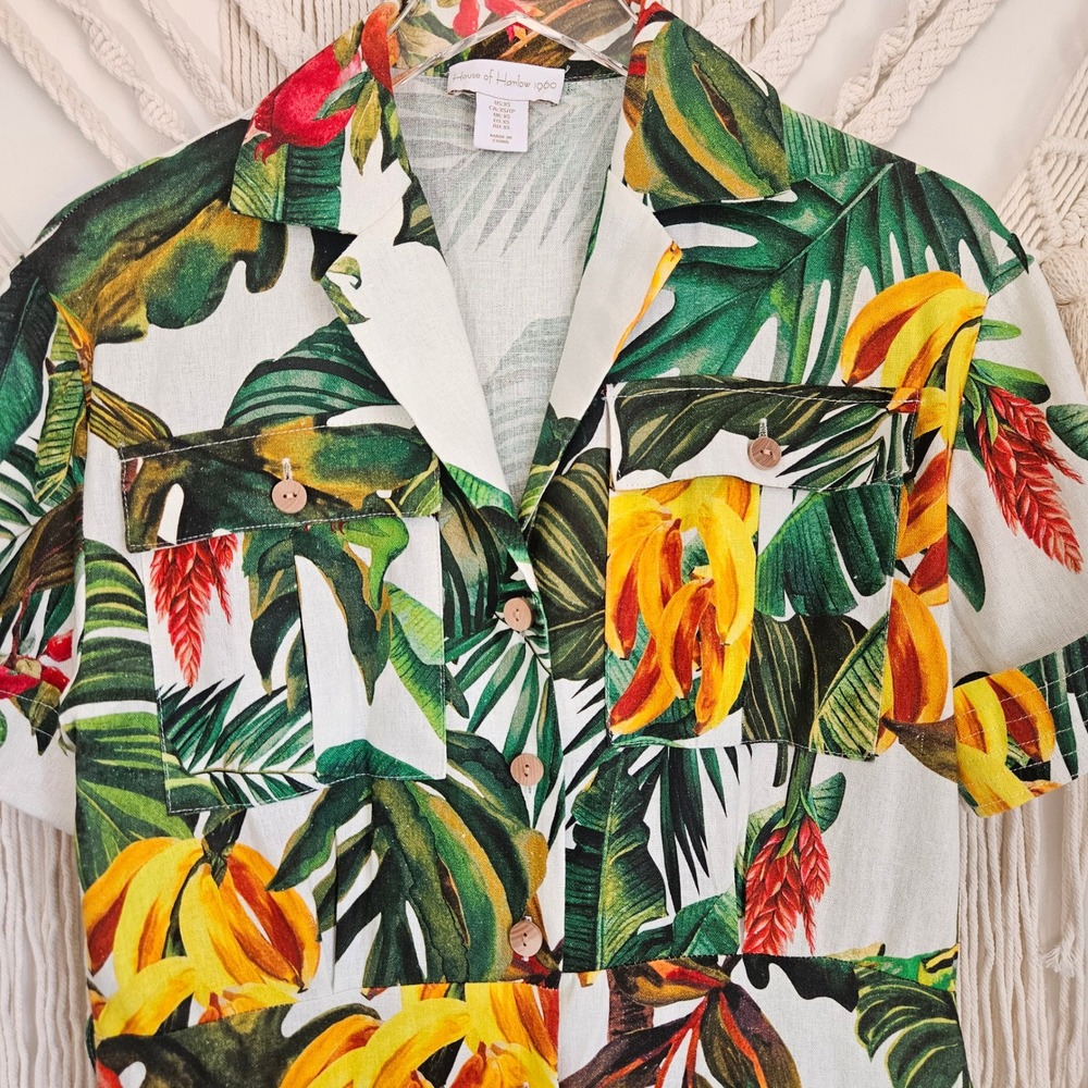 House of Harlow 1960 Tropical Linen Blend Button Down Utility Mini Dress XS - Picture 6 of 11